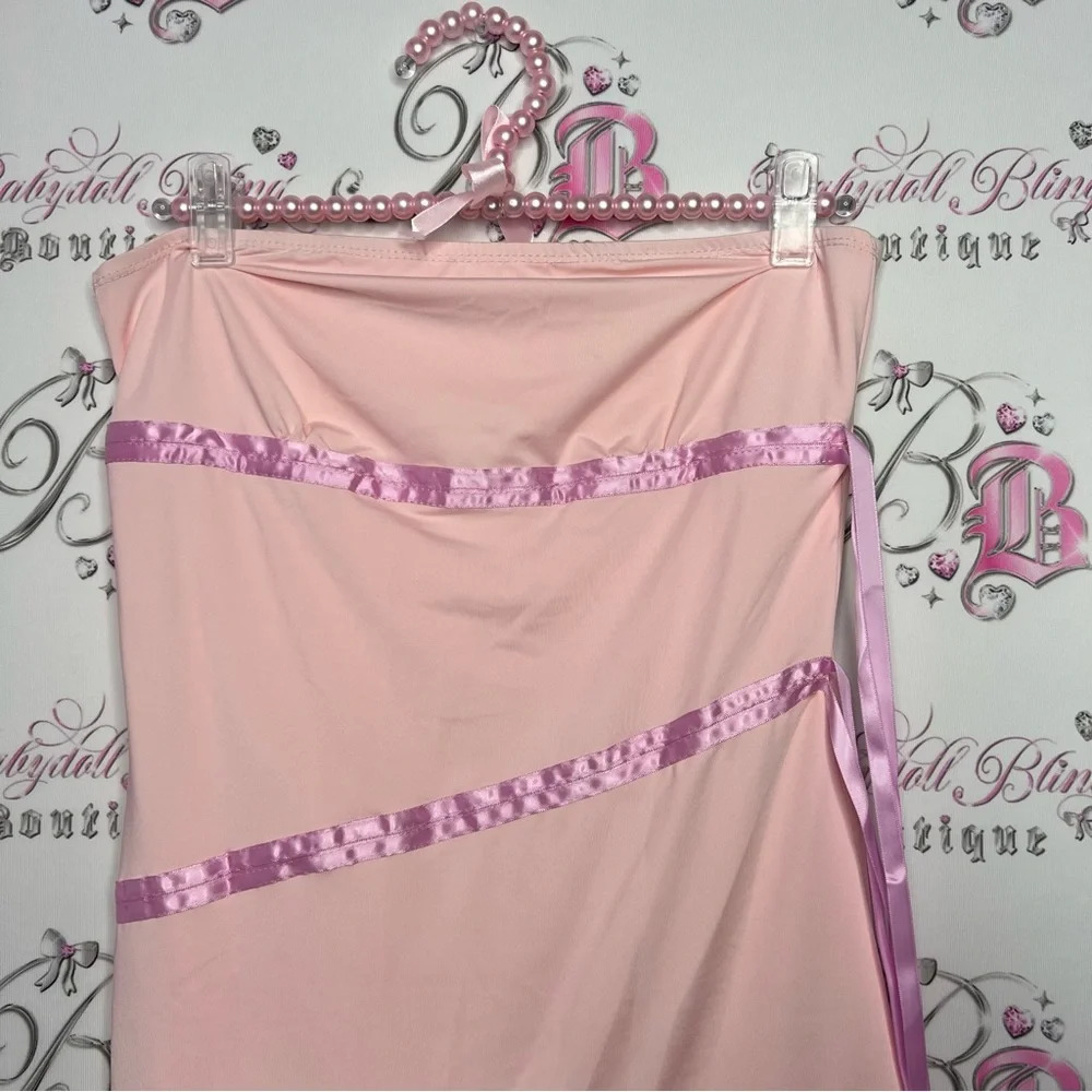Pink dress fairy whimsical high low with ribbons π cute mermaid flowy adorable - Picture 5 of 10